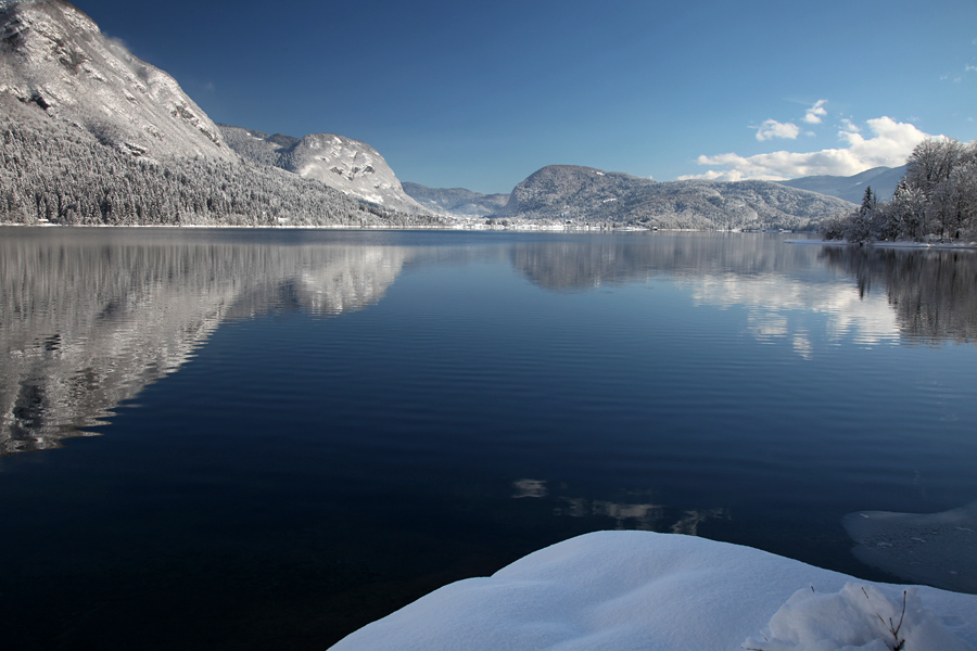 Bohinjsko jezero VIII.
Zrcalo v snegu.
Ključne besede: bohinj bohinjsko jezero ukanc
