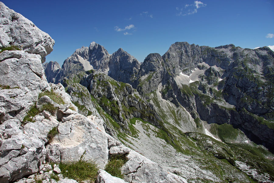 Sestop z Moreža
Sestop z Moreža. Zadaj so Jalovec in Pelci.
Ključne besede: morež jalovec pelci